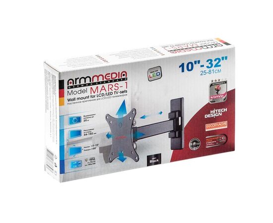  10"-32" Кронштейн Arm Media MARS-01 Наклонно-поворотный Черный макс.20кг 