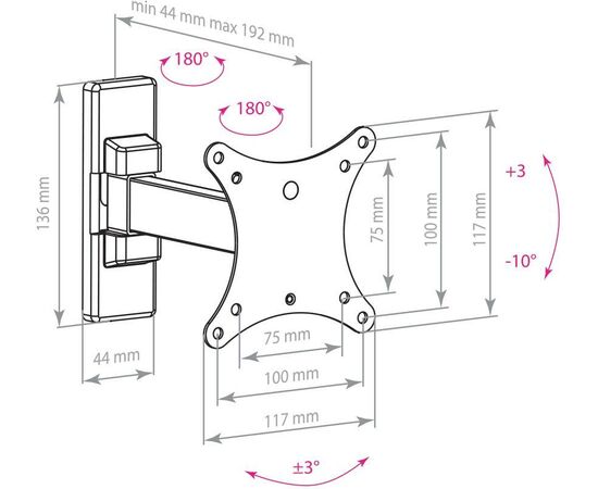 10"-32" Кронштейн Arm Media MARS-01 Наклонно-поворотный Черный макс.20кг 